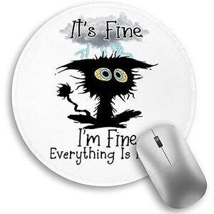 Black Cat Round Mouse Pad, Funny Small Mouse Pad With Non-Slip Rubber Base,